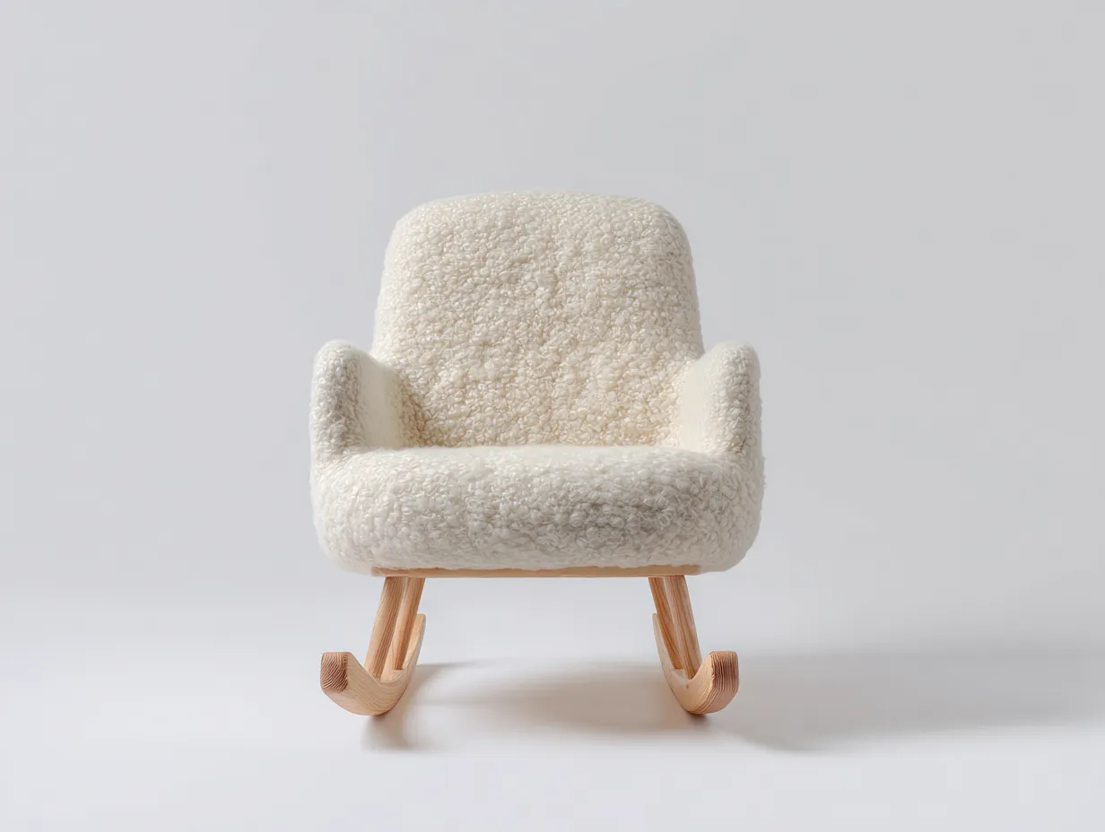 Fauteuil à bascule en laine bouclée écru 78x82x86 cm - pour salon - design scandinave moderne-Pinegetbay