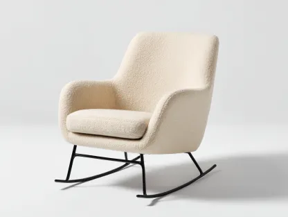 Fauteuil à bascule en tissu bouclé 72x82x96 cm - écru - style scandinave contemporain pour salon-Pinegetbay