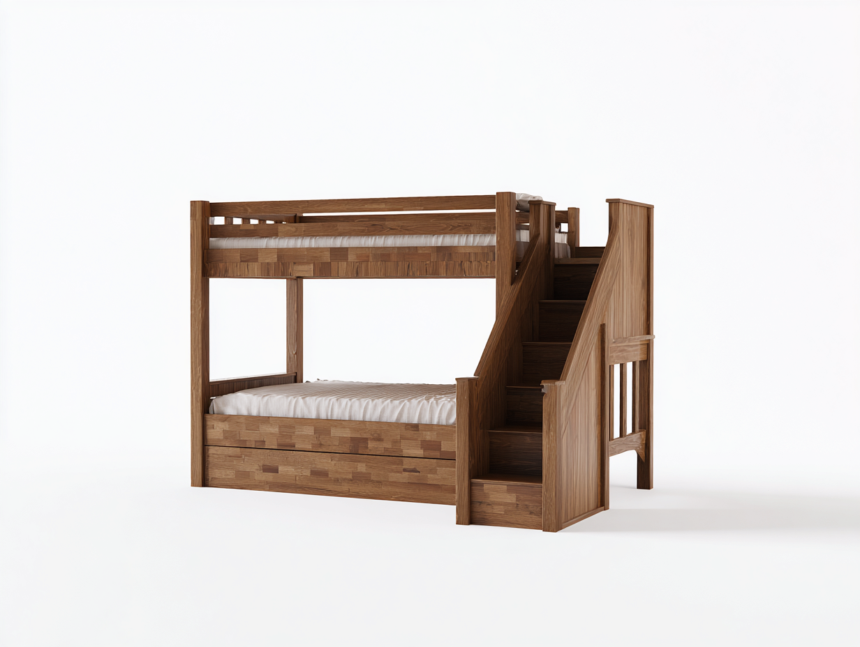 Lits superposés en bois massif avec escalier 200x90x165 cm - bois foncé - design fonctionnel pour chambre-Pinegetbay