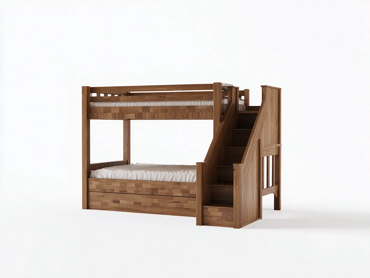 Lits superposés en bois massif avec escalier 200x90x165 cm - bois foncé - design fonctionnel pour chambre-Pinegetbay