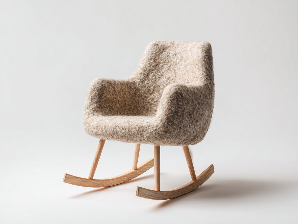 Fauteuil à bascule en laine feutrée 76x80x90 cm - beige naturel - style contemporain épuré pour salon-Pinegetbay