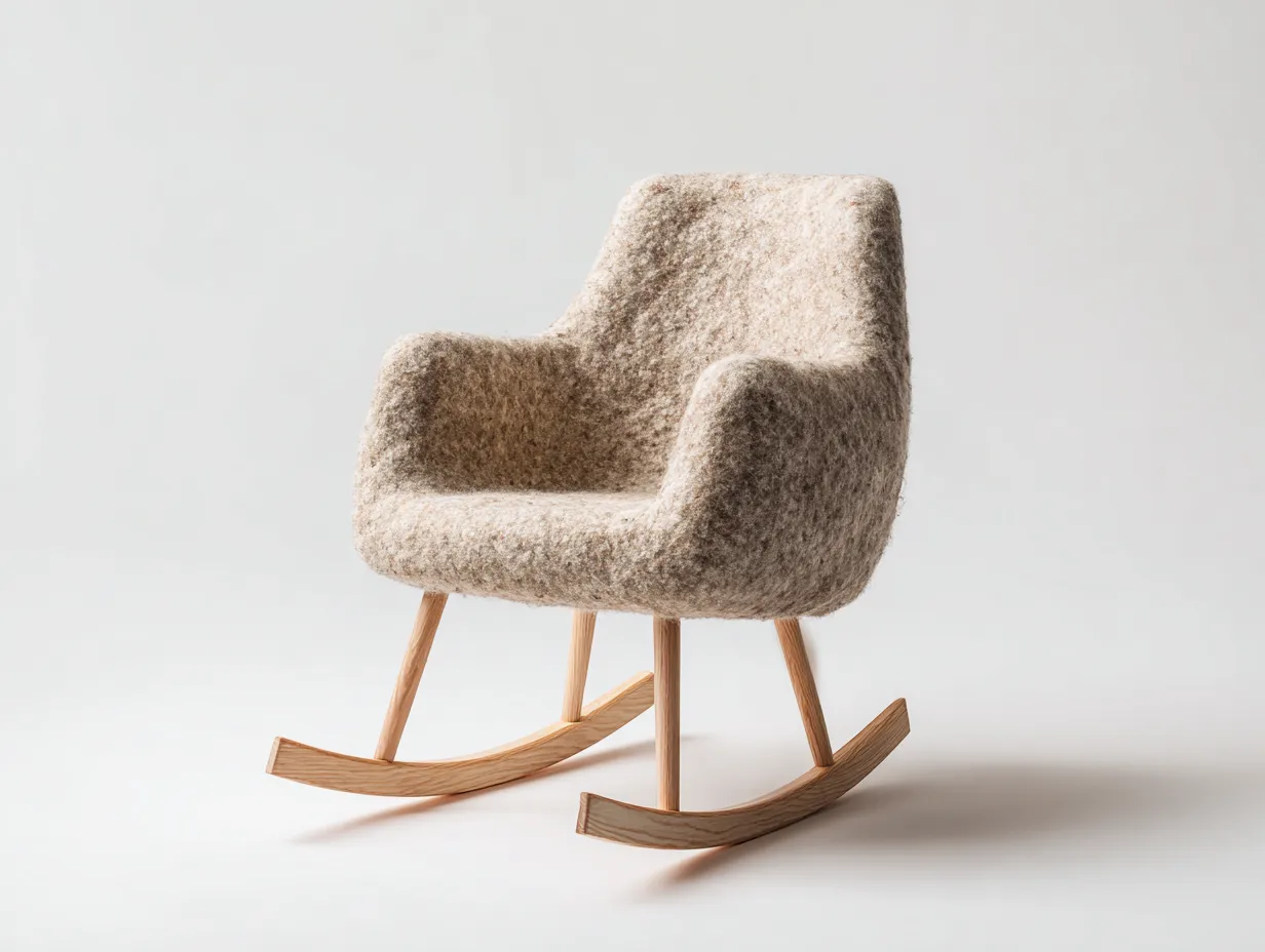 Fauteuil à bascule en laine feutrée 76x80x90 cm - beige naturel - style contemporain épuré pour salon-Pinegetbay