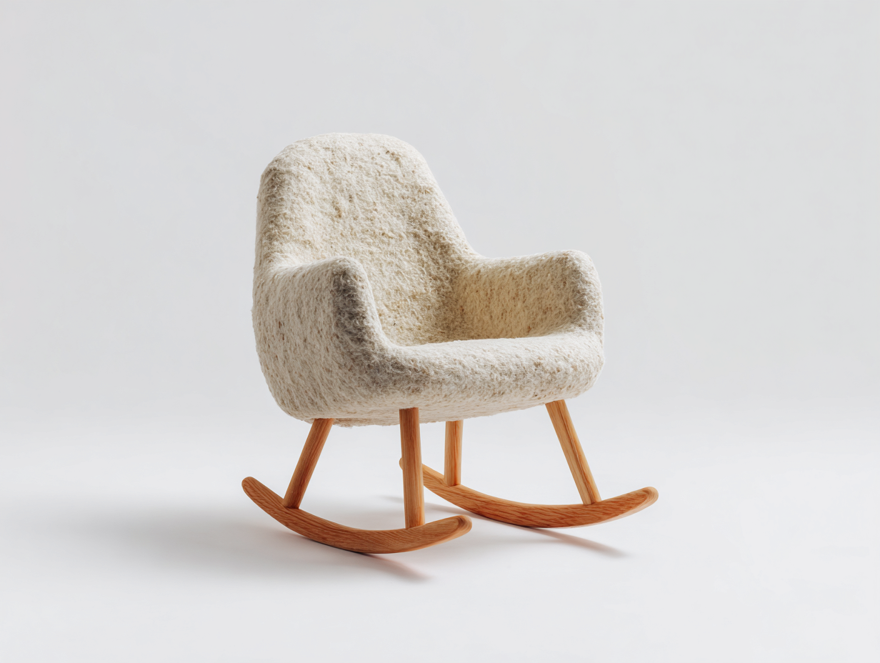 Fauteuil à bascule en laine feutrée 72x80x90 cm - écru - style scandinave naturel pour salon-Pinegetbay