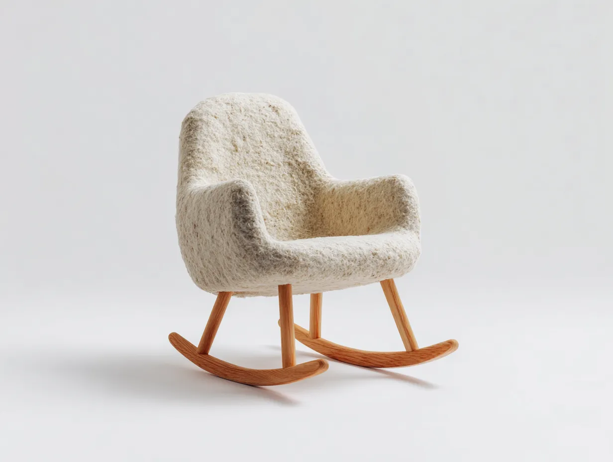 Fauteuil à bascule en laine feutrée 72x80x90 cm - écru - style scandinave naturel pour salon-Pinegetbay