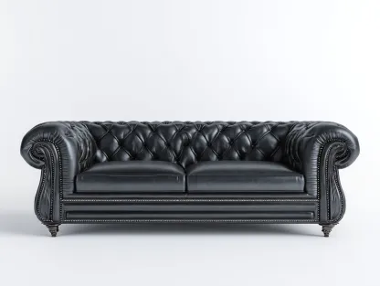 Canapé 3 places en cuir capitonné 215x90x75 cm - noir - style classique pour salon-Pinegetbay