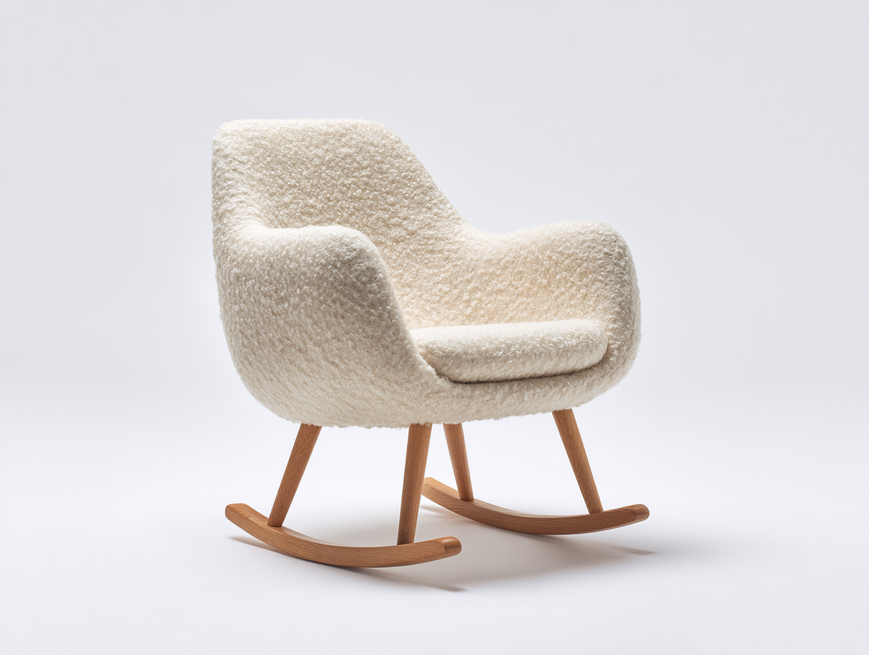 Fauteuil à bascule en laine feutrée 74x82x88 cm - crème - style nordique doux pour salon-Pinegetbay