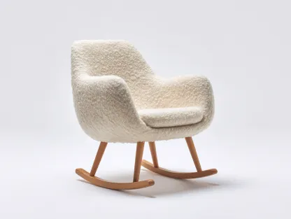 Fauteuil à bascule en laine feutrée 74x82x88 cm - crème - style nordique doux pour salon-Pinegetbay