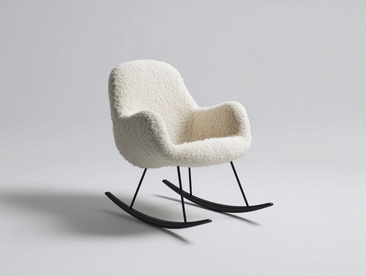 Fauteuil à bascule en tissu bouclé 70x80x92 cm - écru - style scandinave minimaliste pour salon-Pinegetbay