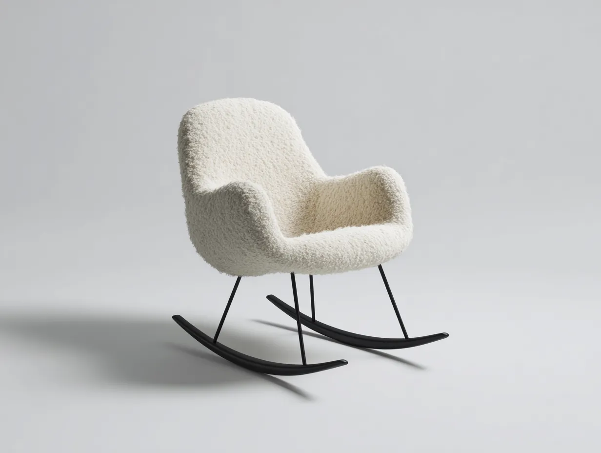Fauteuil à bascule en tissu bouclé 70x80x92 cm - écru - style scandinave minimaliste pour salon-Pinegetbay