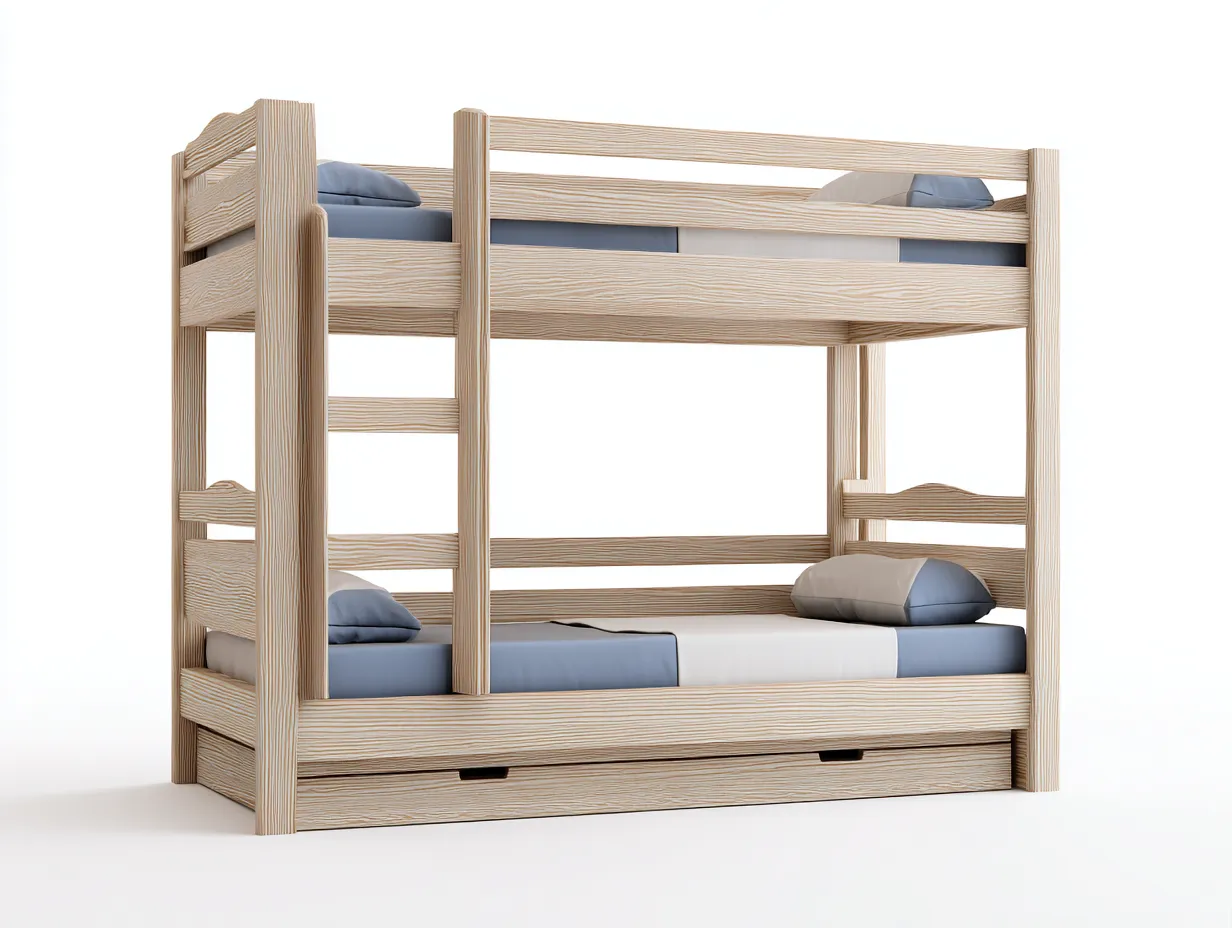 Lits superposés en bois massif avec tiroir inférieur 200x90x165 cm - bois clair - design fonctionnel pour chambre-Pinegetbay