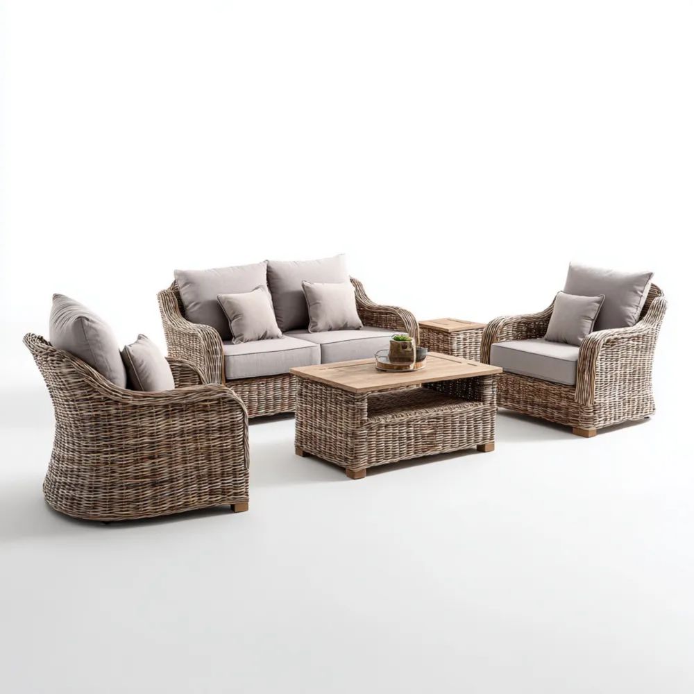 Ensemble de canapés de jardin en rotin 140x80x75 cm – Gris – Style Rustique