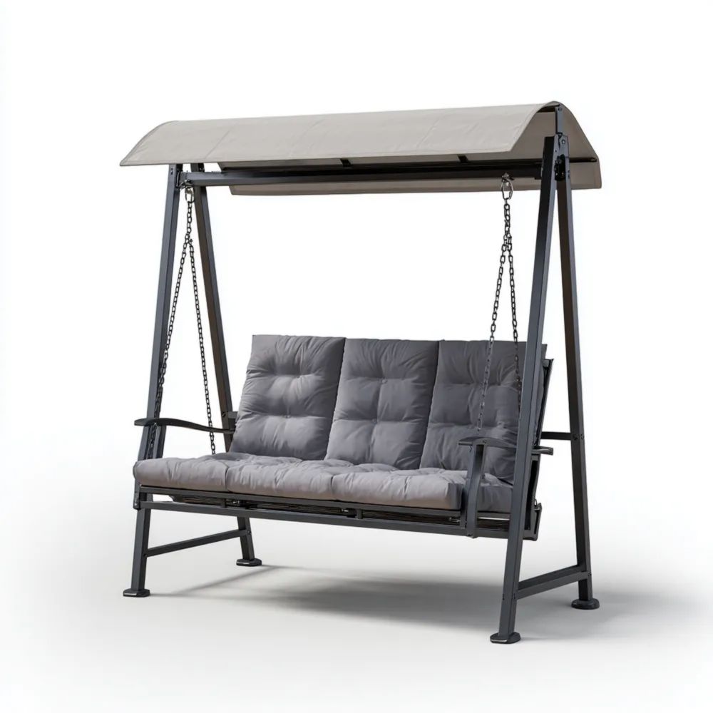 Balancelle de jardin en métal 200x120x170 cm avec coussins Gris/Beige