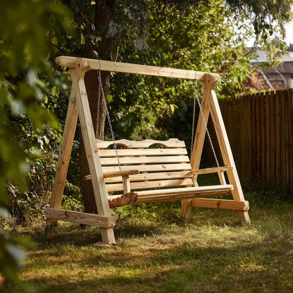 Balancelle de jardin en bois 150x120x180 cm - Naturel - Design rustique