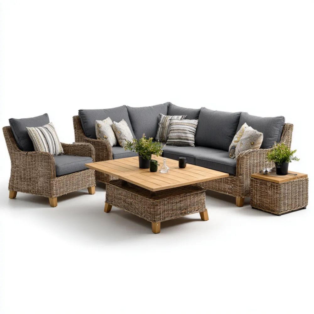 Ensemble de canapé de jardin rotin 210x75x85 cm – Gris – Style contemporain