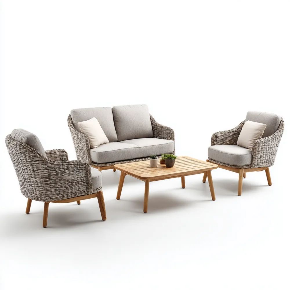 Ensemble de canapé en rotin 4 pièces 160x85x75 cm - Gris - Design moderne