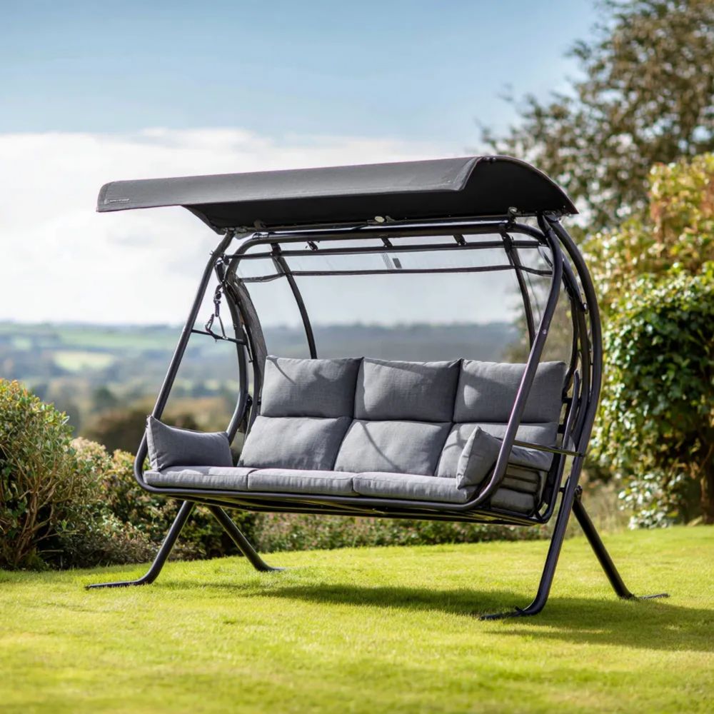 Balancelle de jardin en métal et toile 210x120x167 cm - Gris avec design moderne