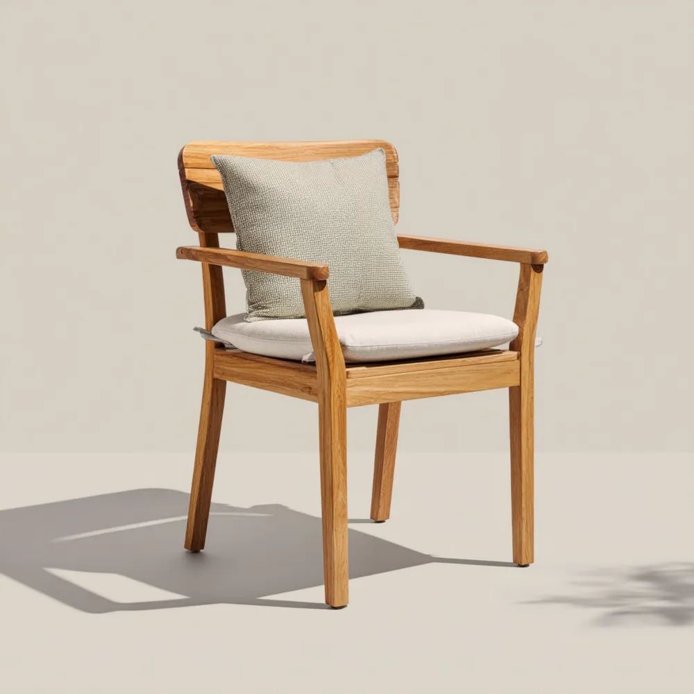 Chaise de jardin en bois 65x60x85 cm avec coussin - Beige - Style contemporain