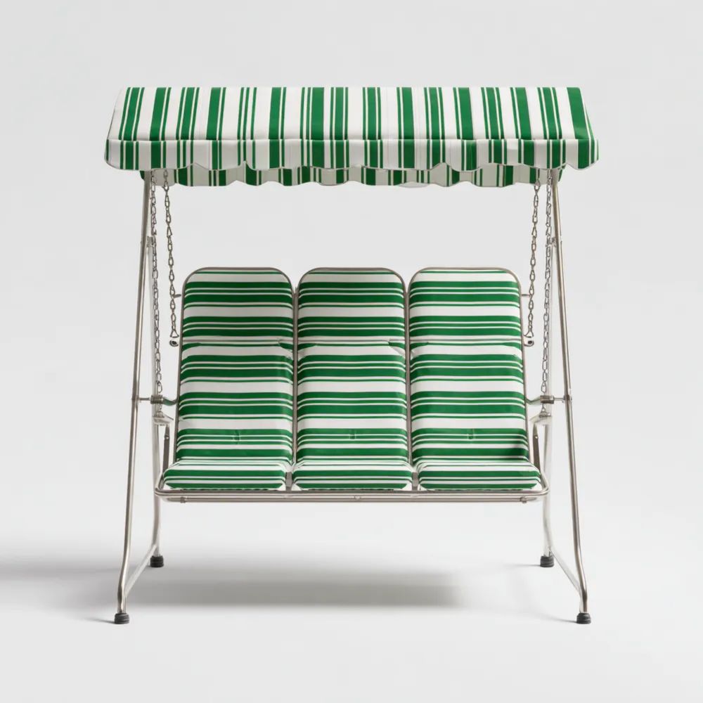 Balancelle de jardin métallique 3 places 170x110x153 cm – Rayures Vertes – Confort extérieur