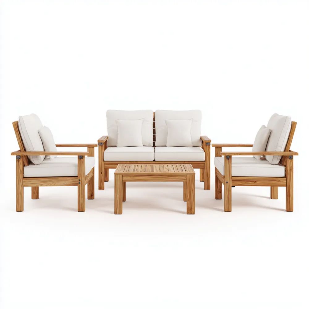 Ensemble de canapés de jardin en bois d'acacia 120x75x80 cm avec coussins Blancs – Design contemporain
