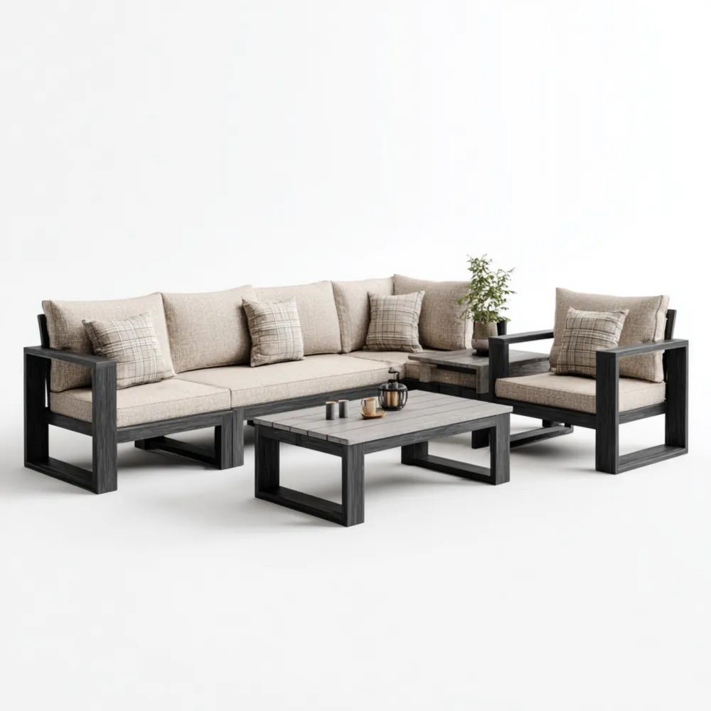 Ensemble de canapé de jardin 250x80x76 cm en bois et tissu Beige/Noir - design moderne