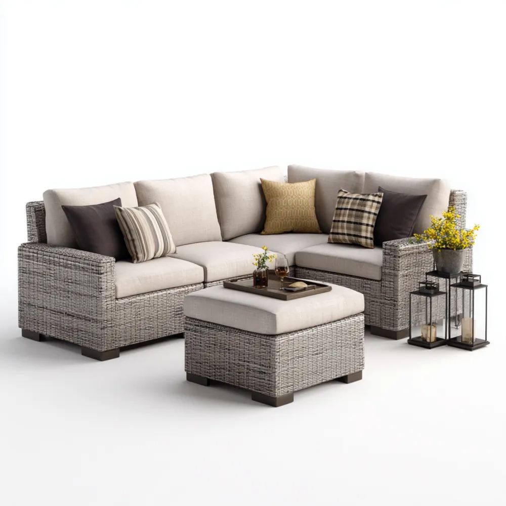 Ensemble de canapé de jardin en résine tressée 250x75x64 cm Coussins Beige/Gris
