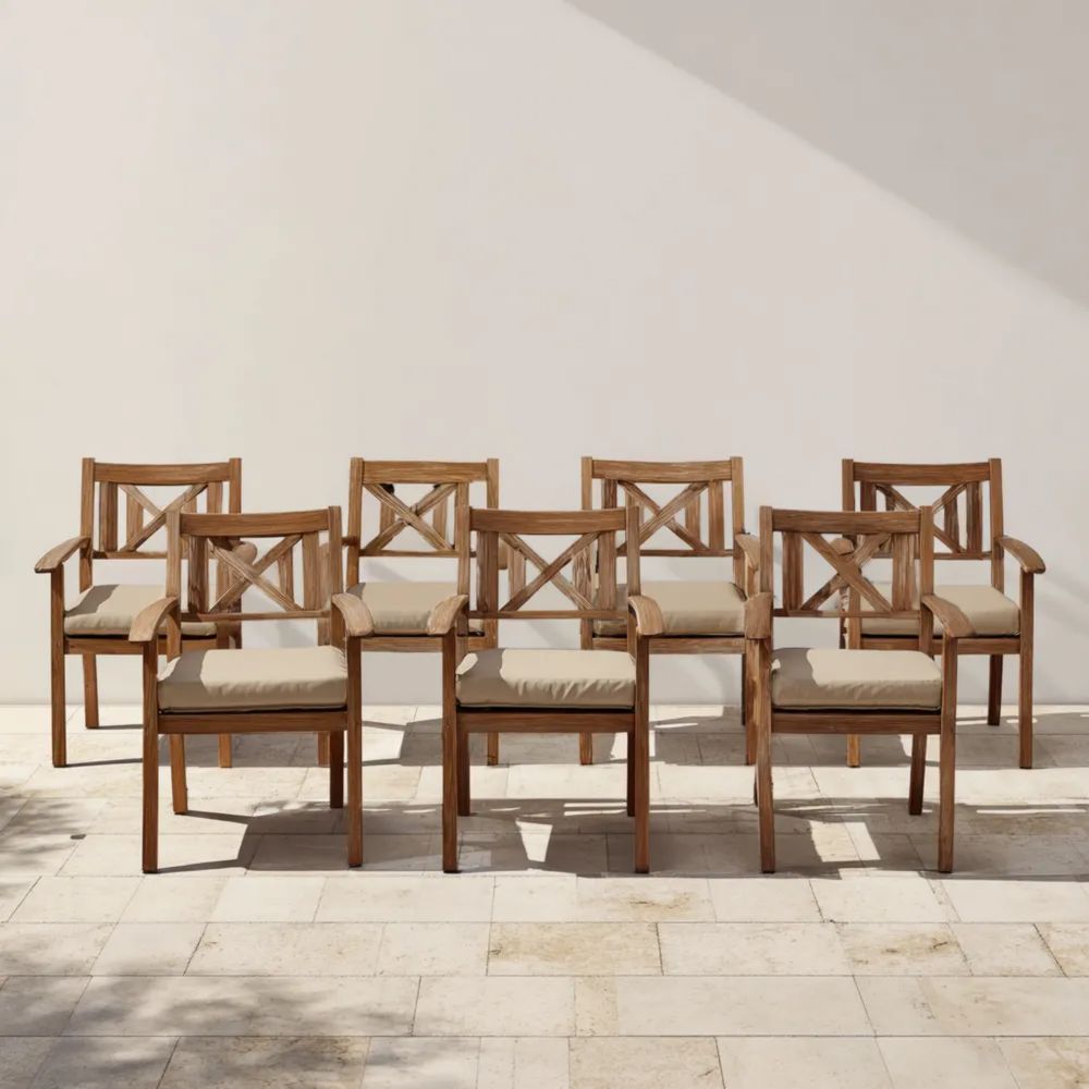 Ensemble de 6 chaises de jardin en bois de teck avec coussins – 55x60x85 cm – Design classique