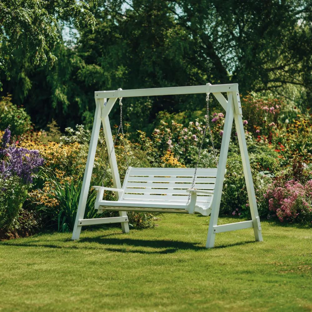 Balancelle de jardin en bois 150x120x170 cm - Blanc - Design classique