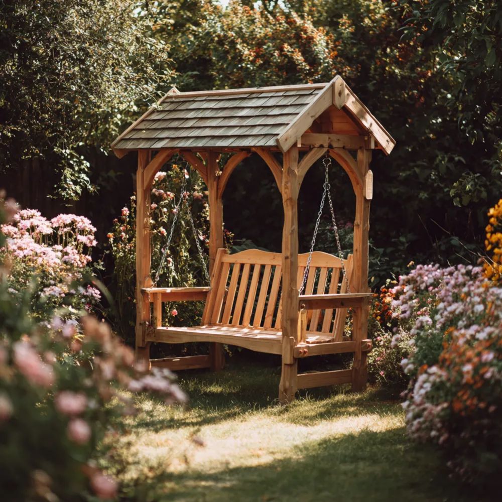 Balancelle de jardin en bois 180x120x210 cm - Design traditionnel