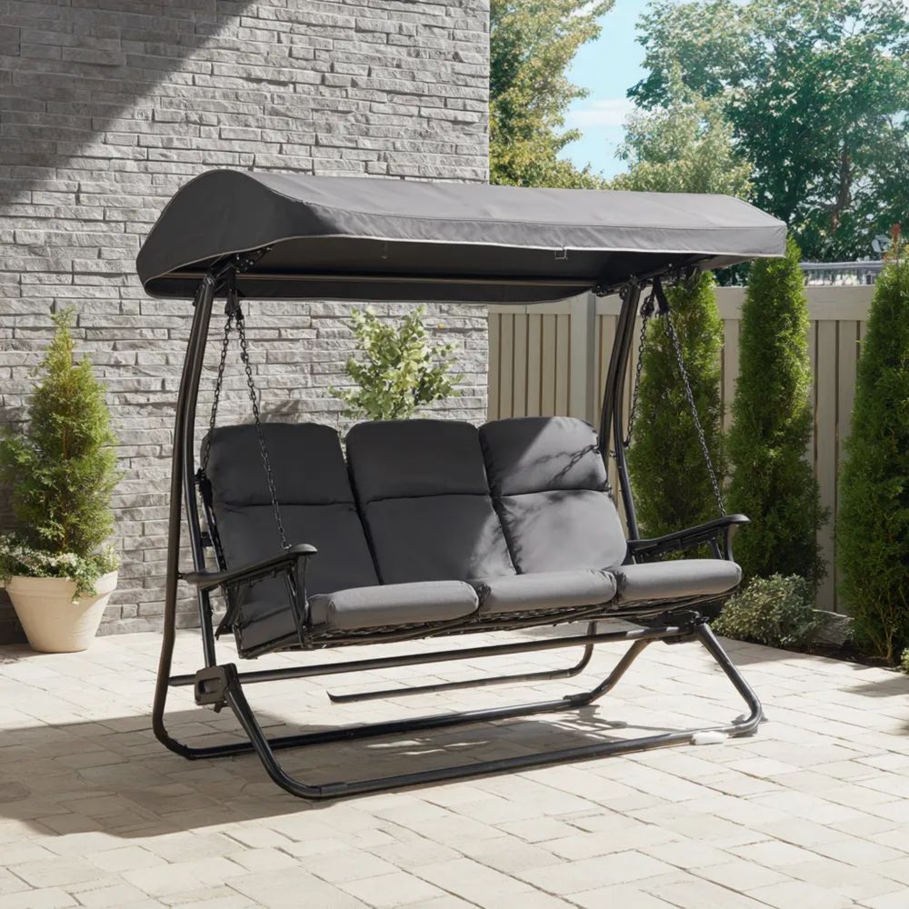 Balancelle de jardin trois places 170x110x153 cm - Métal/Polyester - Gris - Design contemporain