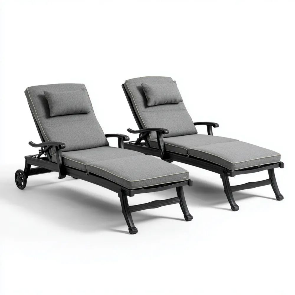 Chaises longues de jardin en aluminium 200x70x40 cm - Gris - Design moderne