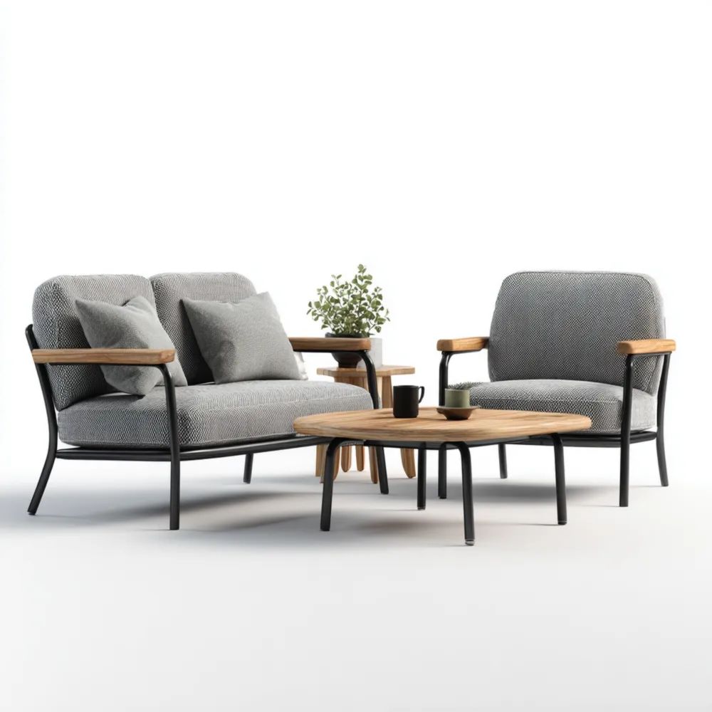 Ensemble de Canapé de Jardin Métal et Bois 140x75x80 cm – Gris – Design Moderne