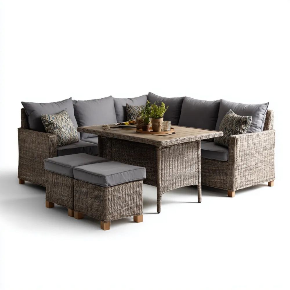 Salon de jardin en rotin 6 pièces 230x150x75 cm – Gris – Design moderne