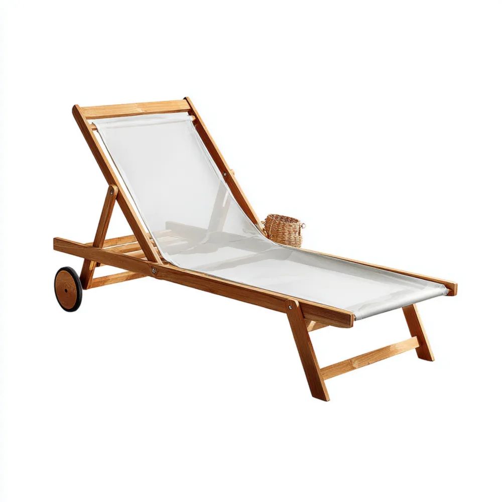 Chaise longue de jardin en bois réglable avec roulettes 200x65x35 cm - Blanc
