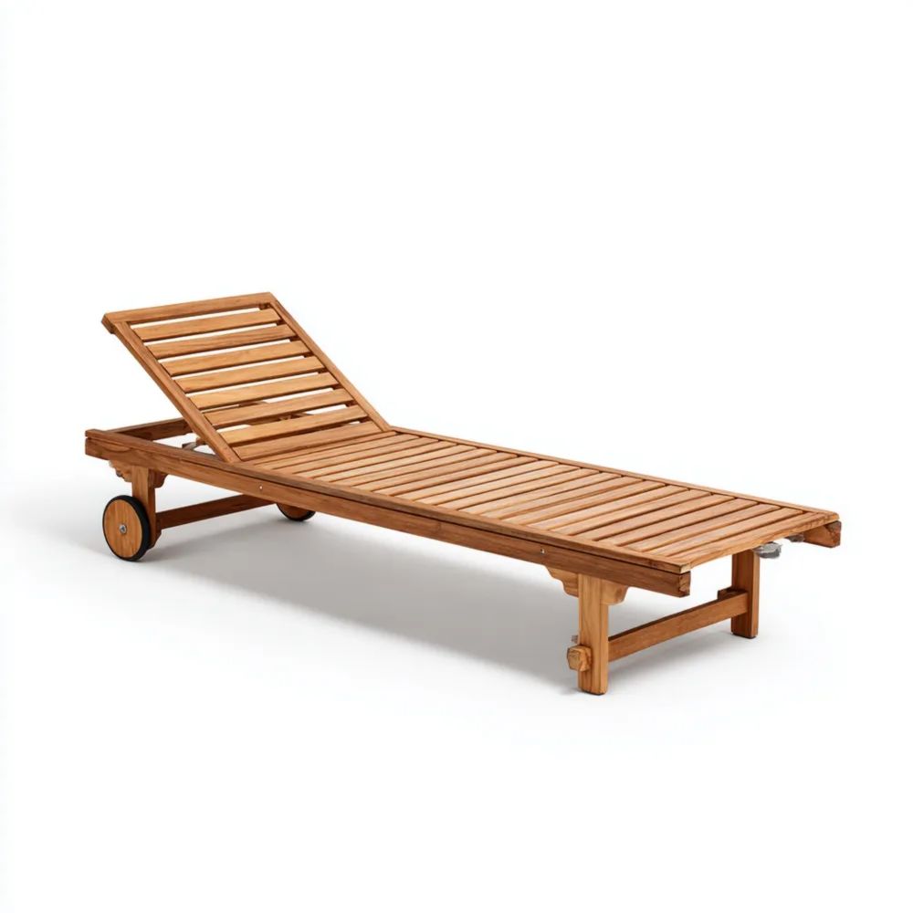 Chaise longue de jardin en teck 200x65x35 cm - Design classique - Brun clair