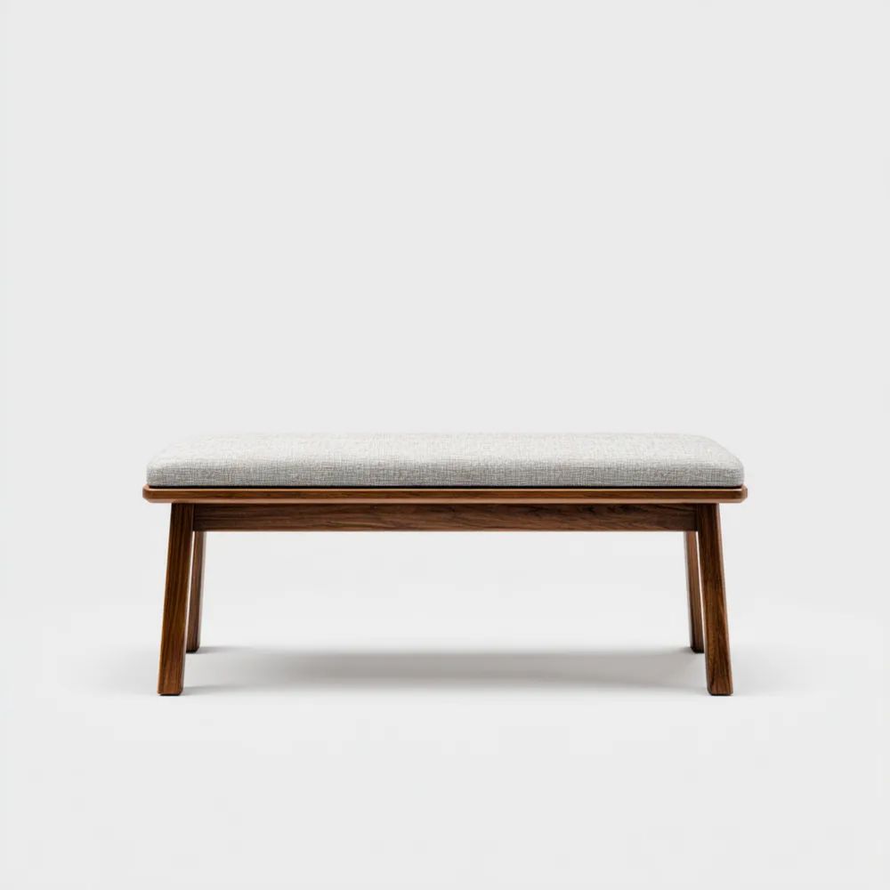 Banc de salle à manger 120x40x45 cm en bois de Noyer et tissu – Gris clair – Design contemporain