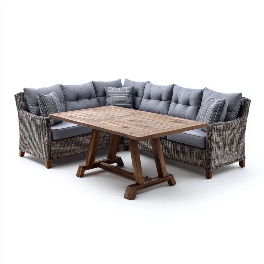 Ensemble de canapé de jardin en résine tressée 250x150x75 cm – Gris – Design contemporain