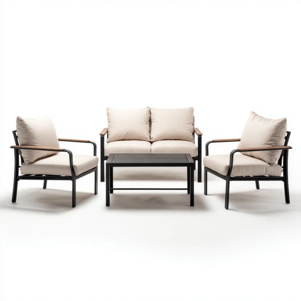 Ensemble de canapé de jardin Aluminium et bois 160x75x60 cm – Beige – Design moderne