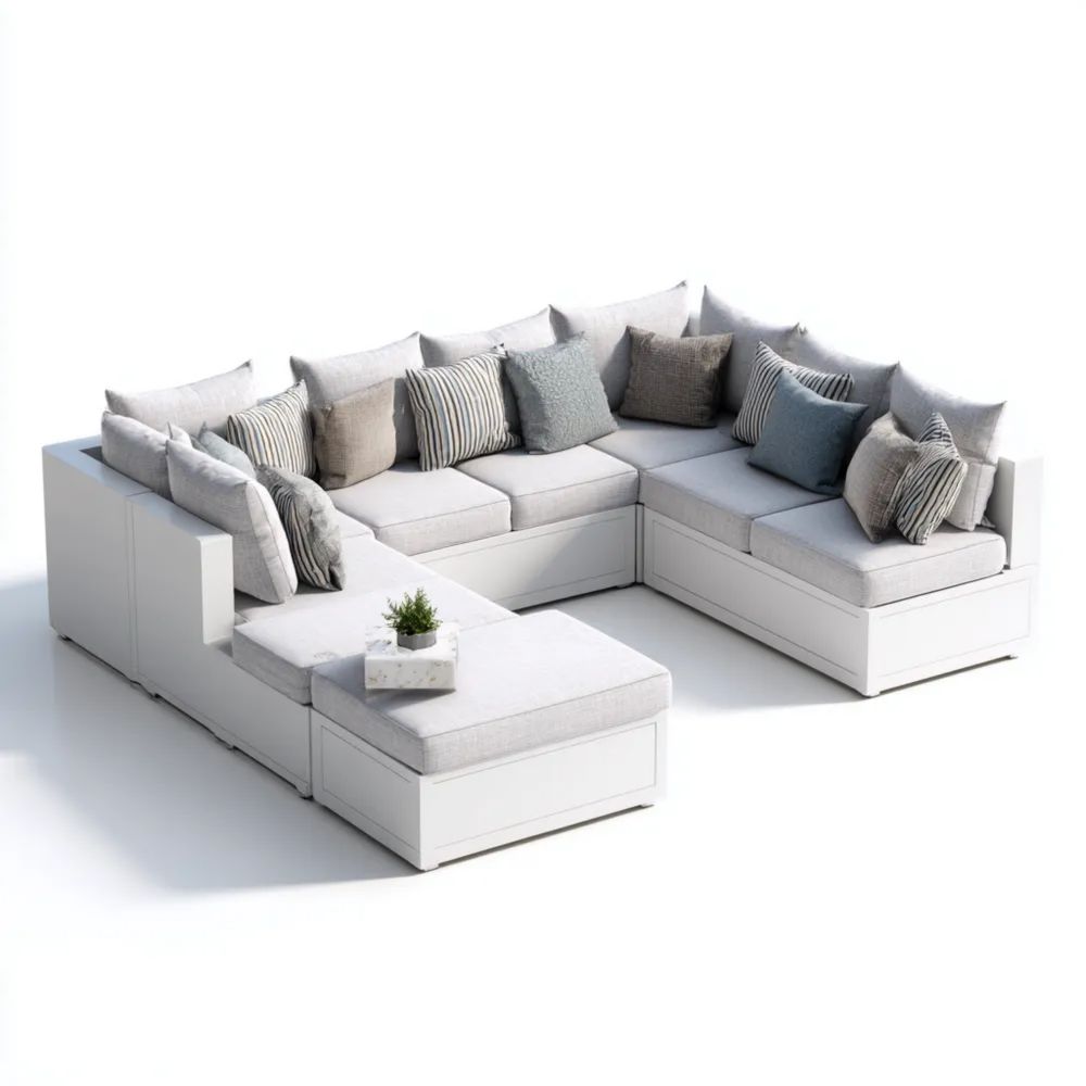 Canapé d'Angle de Jardin en Aluminium 210x210x75 cm – Gris Clair – Design Moderne