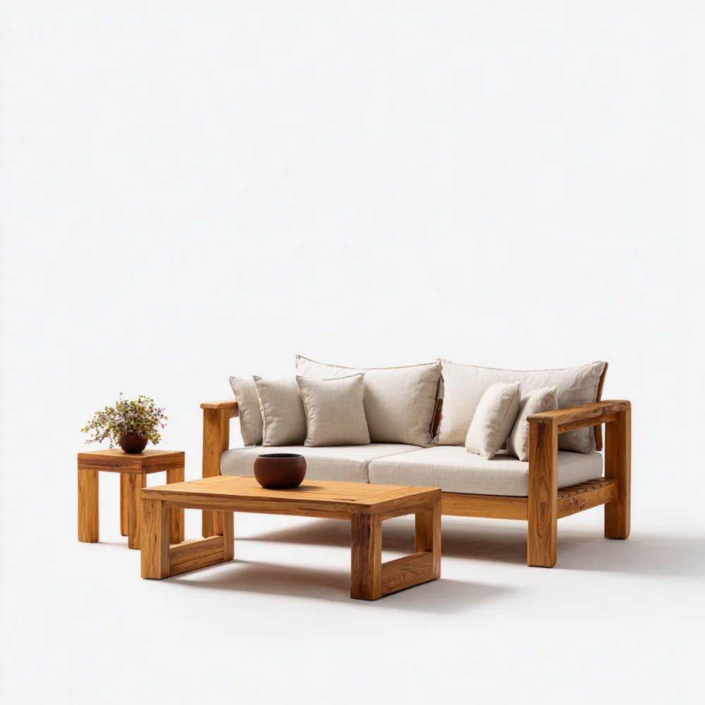 Ensemble de canapé de jardin en bois – 200x90x80 cm – Beige – Design contemporain