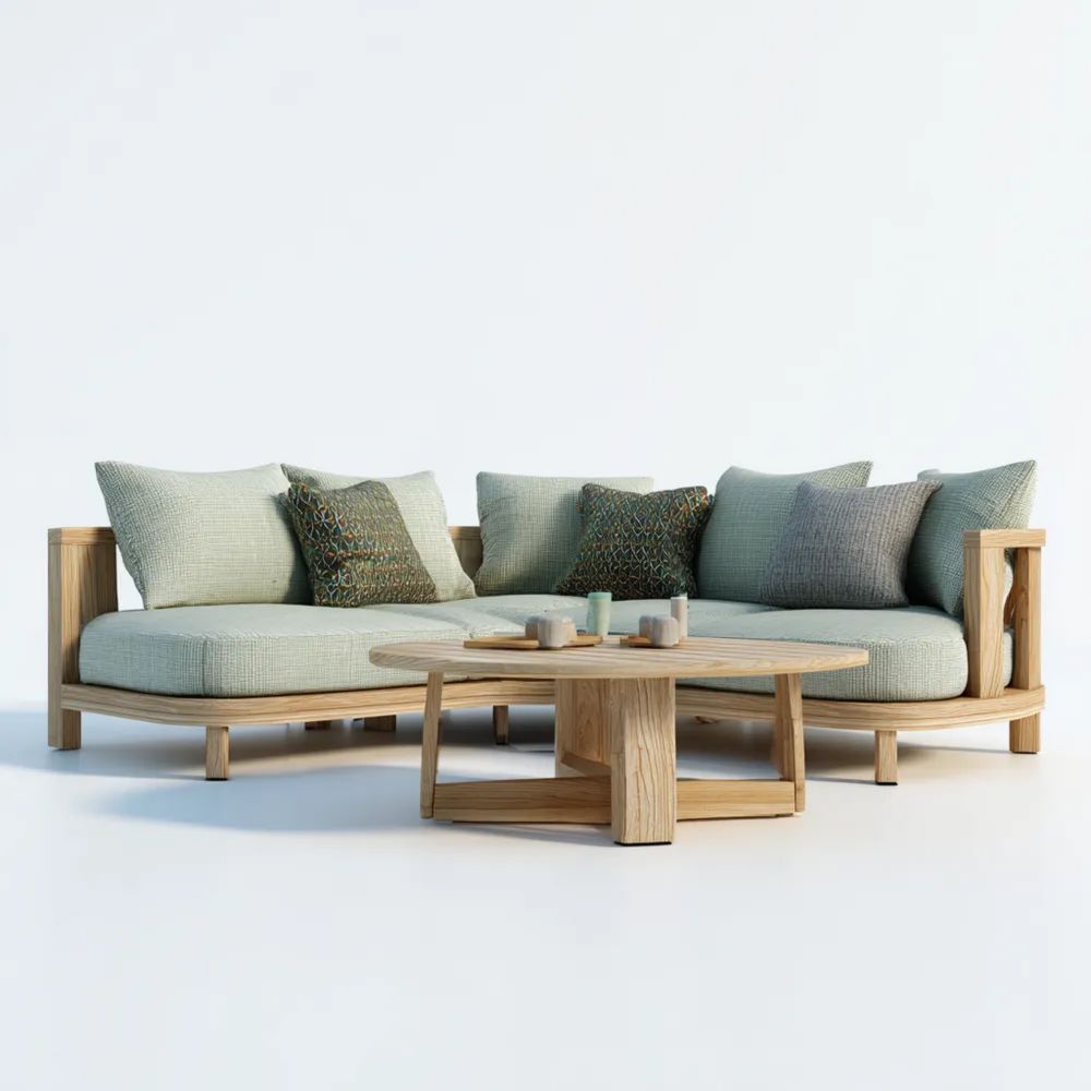 Ensemble de canapé d'angle de jardin Bois et tissu 250x250x75 cm – Vert sauge – Design contemporain