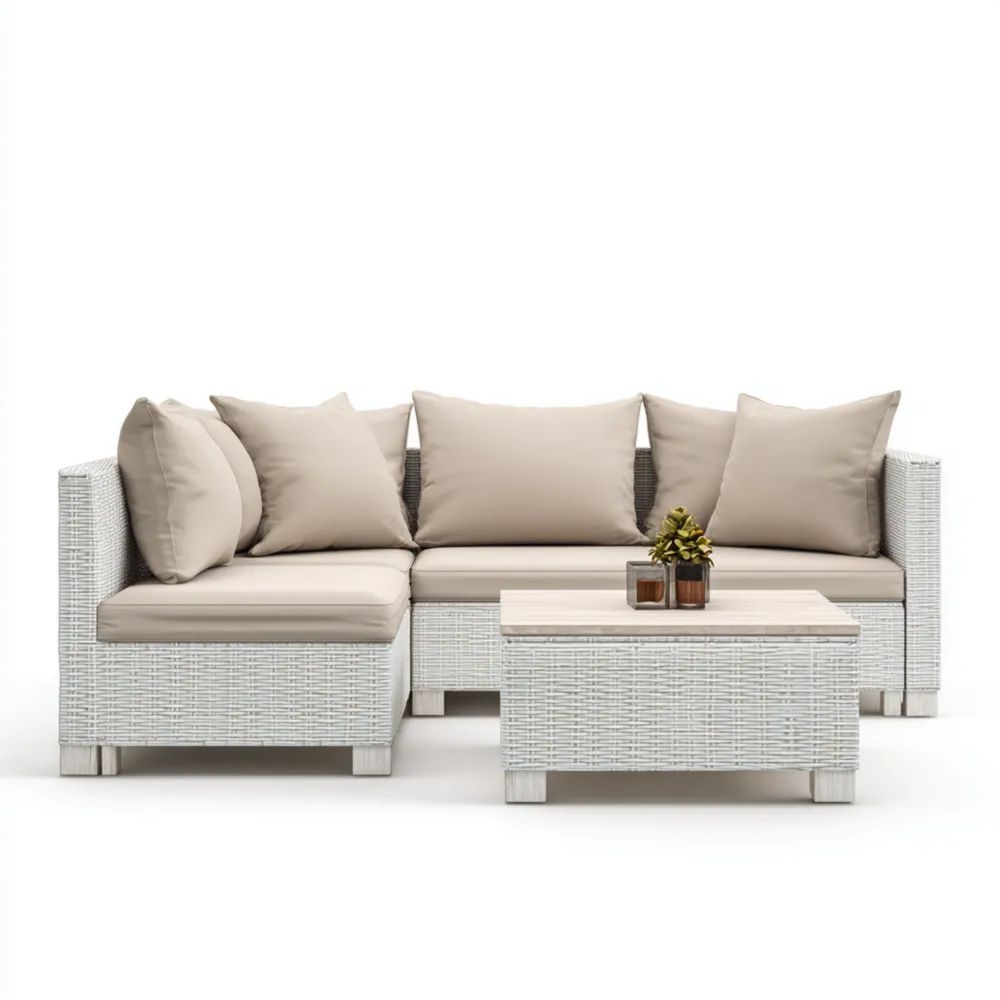 Ensemble de canapés en rotin synthétique 200x150x75 cm – Beige – Design contemporain