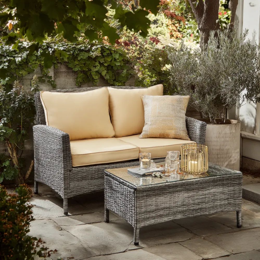 Ensemble de canapés de jardin en rotin 120x60x70 cm – Jaune/Gris – Design contemporain