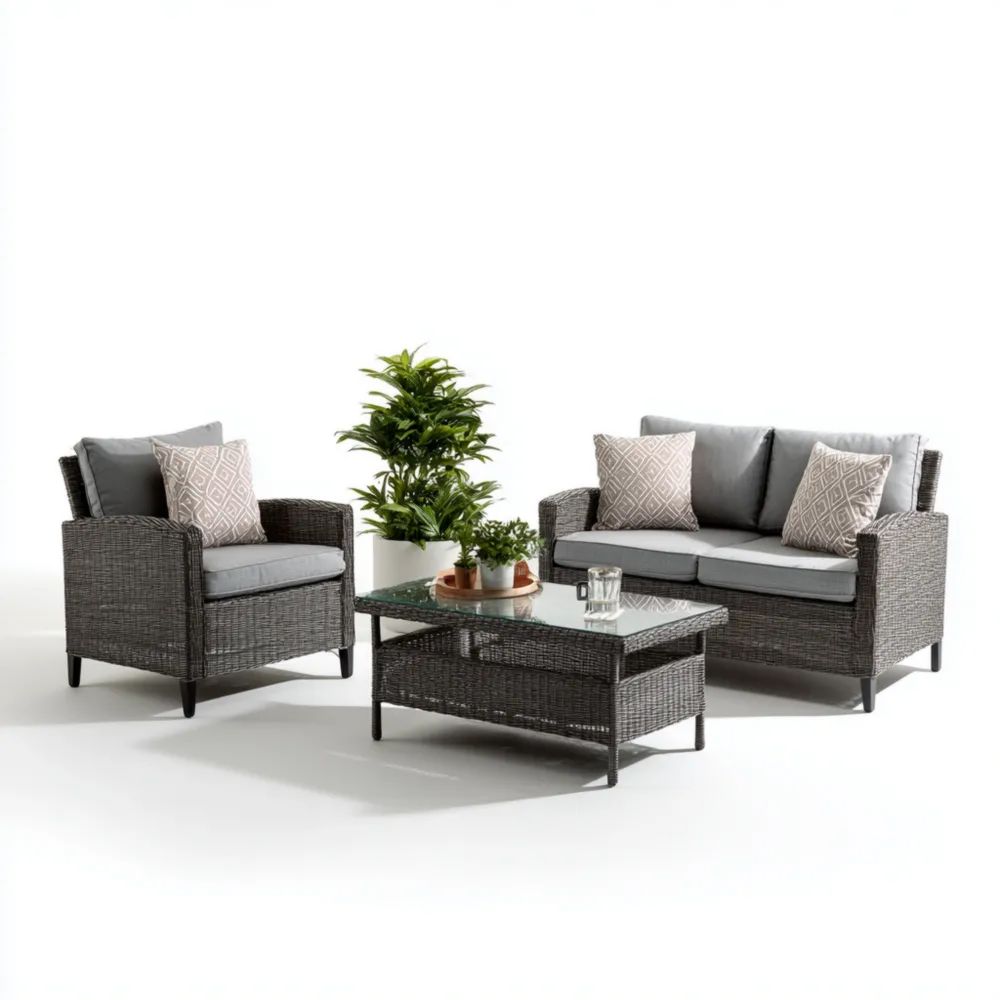 Ensemble de canapés de jardin en rotin 120x60x75 cm avec coussins Gris - Design moderne