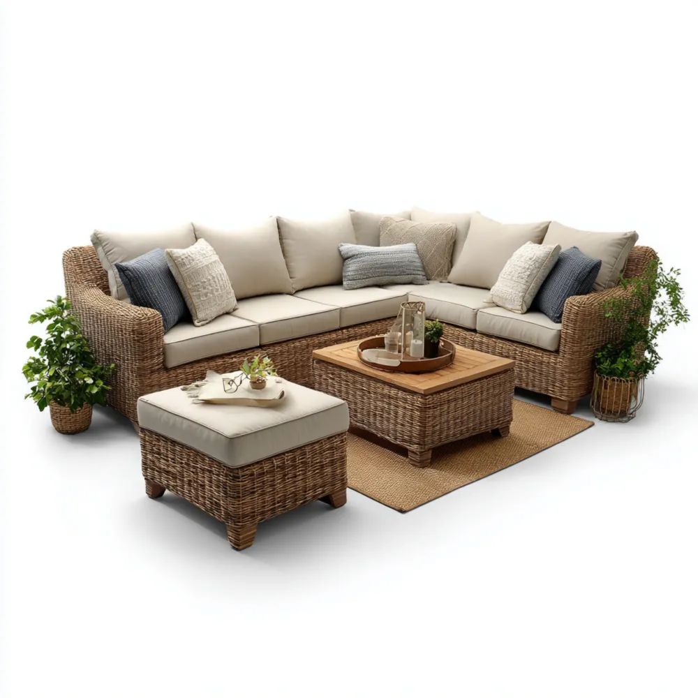 Ensemble de canapés de jardin en rotin 250x180x75 cm – Beige – Design moderne