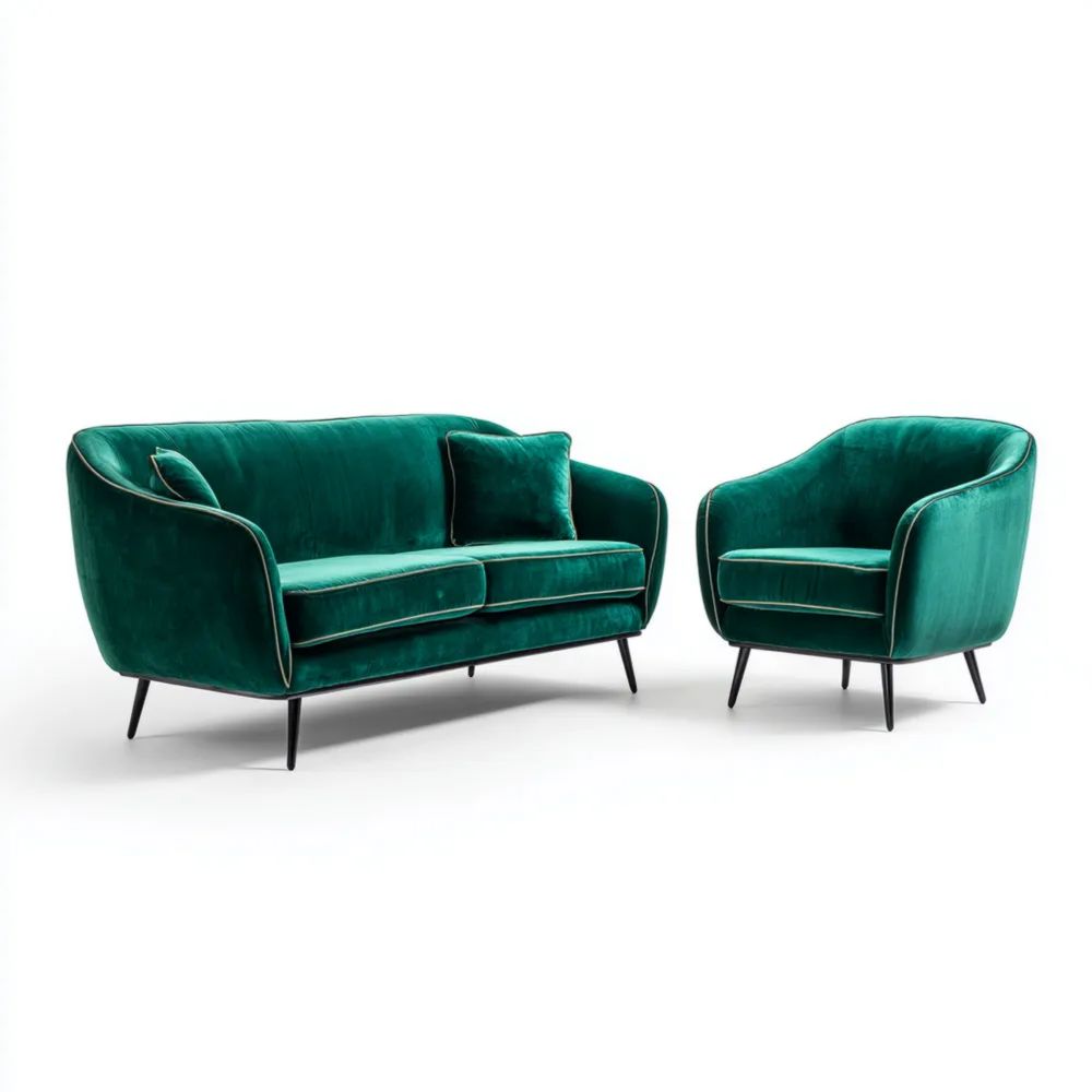 Ensemble de canapés 2 pièces Velours Vert 165x80x85 cm - Design Moderne