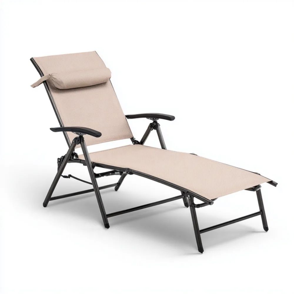 Chaise longue de jardin pliante Textilène 200x65x34 cm - Beige - Design ergonomique