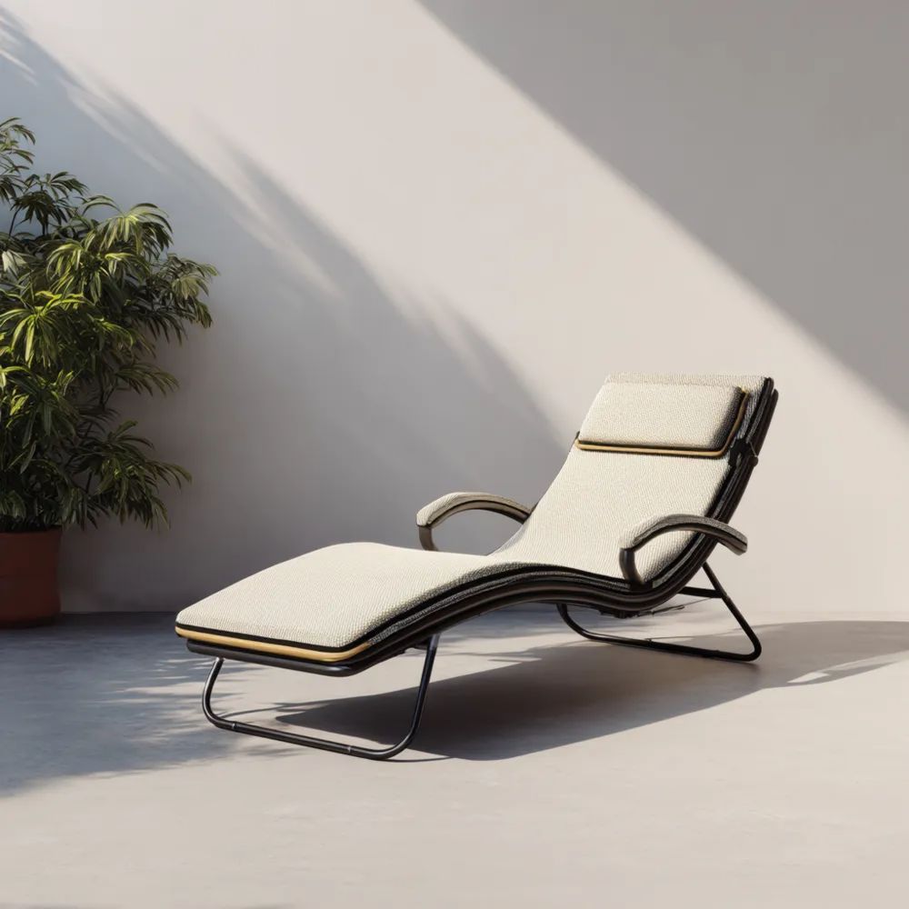 Chaise longue de jardin 200x65x85 cm - Acier et tissu Beige - Design moderne