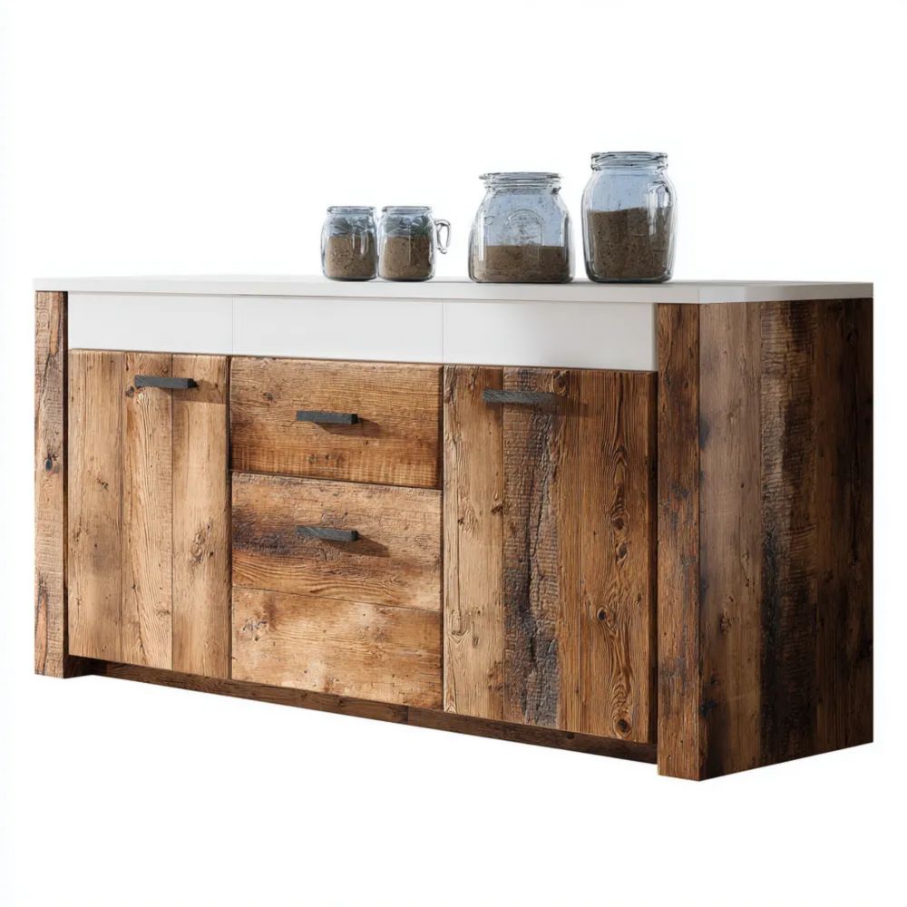 Buffet en bois massif avec tiroirs et portes - 150x40x85 cm - Design rustique