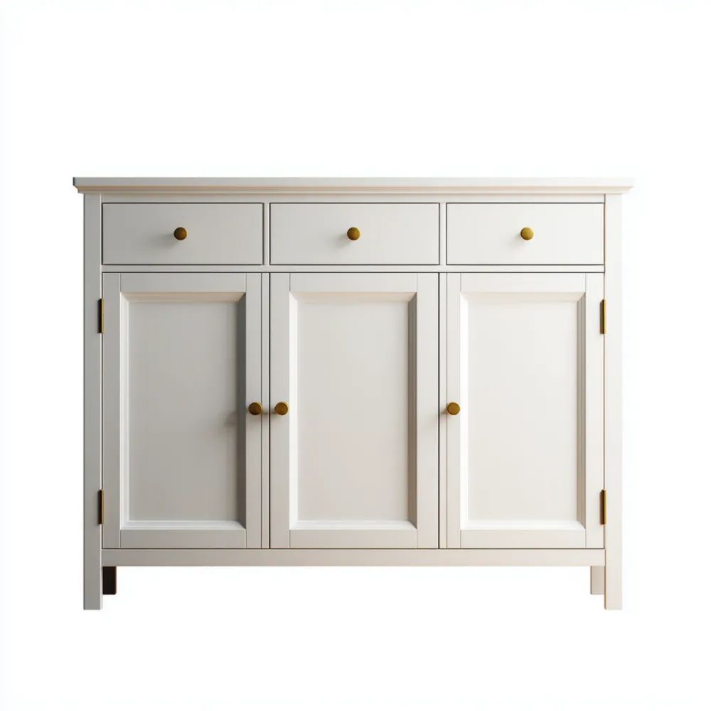 Buffet en bois massif 150x40x85 cm - Blanc Cassé - Style Classique
