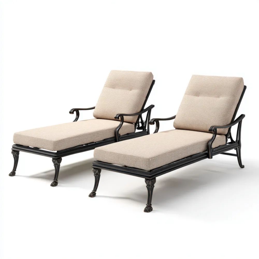 Chaises longues de jardin en métal et tissu 200x75x85 cm – Beige – Design classique